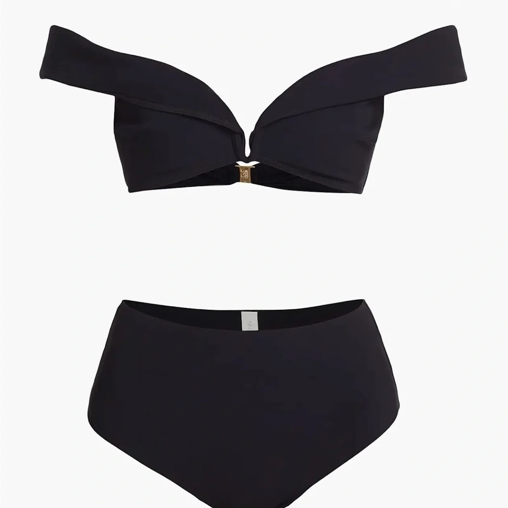 NWT Zimmermann Lexi Off Shoulder Sweetheart Neckline High-Waist Black Bikini Set - Picture 8 of 16